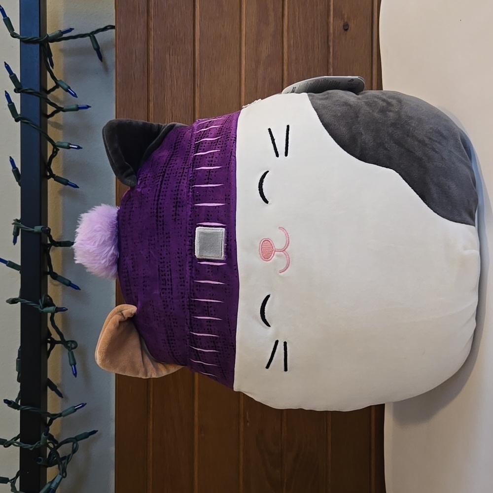 NWT Squishmallows Cam the Calico Cat XL 14 inch Plush with Purple Hat💜
